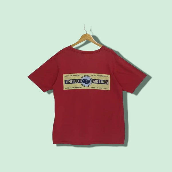 Vintage 90's UNITED AIRLINES Graphic T-Shirt Single Stitches United AIrlines Tee United Airlines T-Shirt Red Size Medium