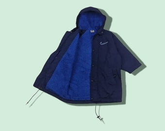 Vintage 90-tals NIKE Big Swoosh Logo Windbreaker Vinterjacka Nike Big Logo Jacka Blå Storlek XS