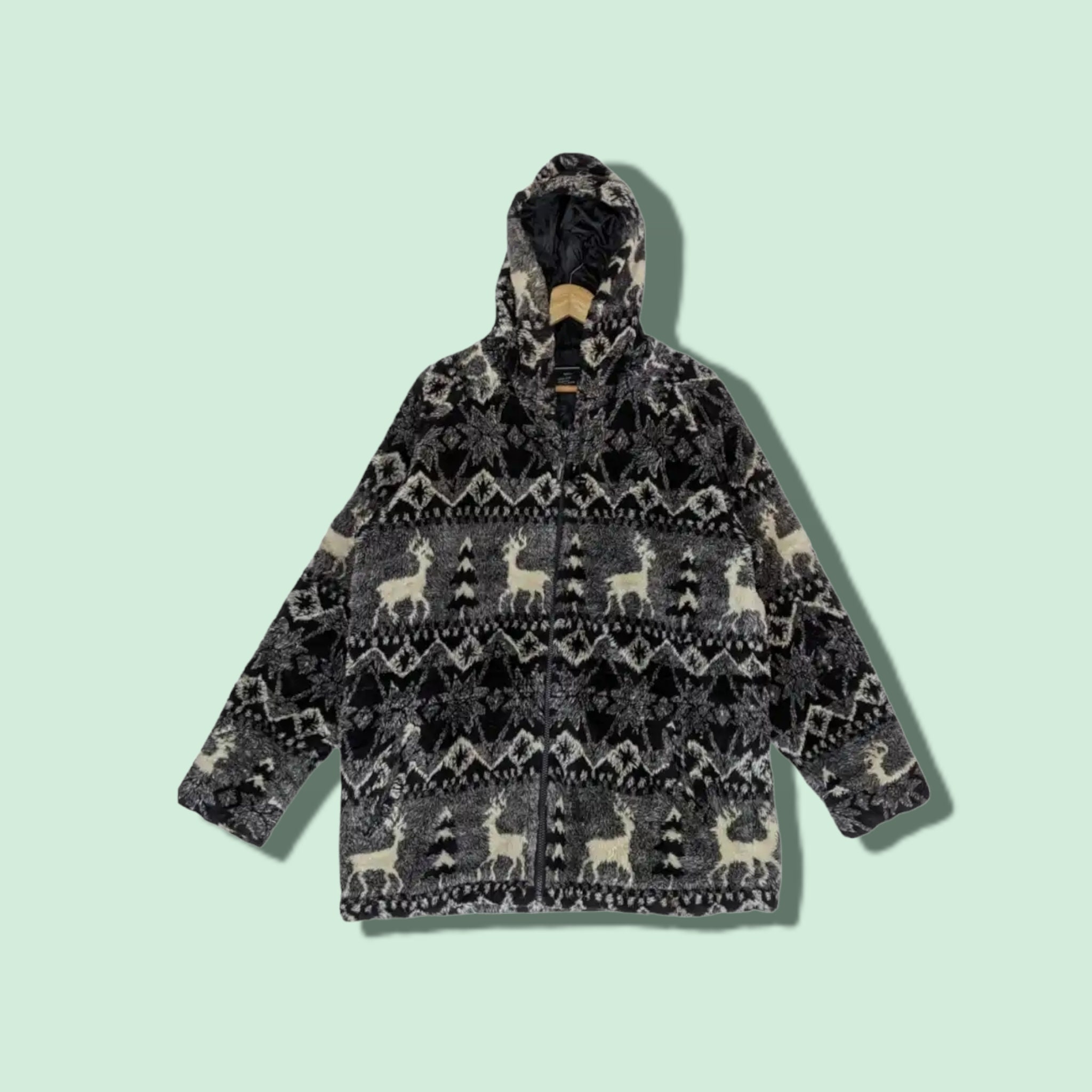 Vintage 90's PIKO Fluffy Sherpa Jacket Hoodie Piko Fleece Jacket Sherpa Jacket Winter Warm Parka Christmas Thanksgiving Black Size Large