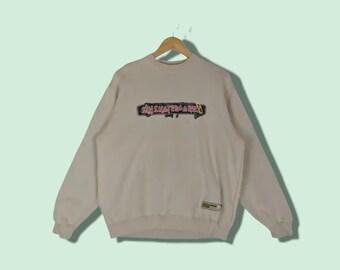 Vintage des années 90 SLY SKATEBOARDS Big Spell Out Logo sweat Sly Skateboards pullover ras du cou Tony Hawk pêche taille moyenne