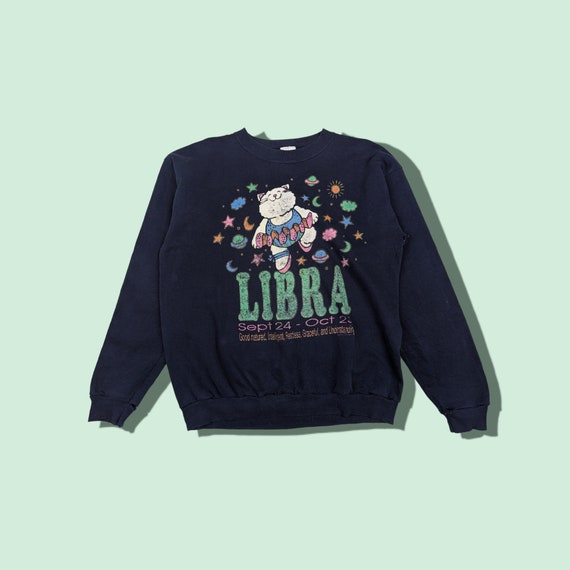 Vintage 90's LIBRA Horoscope Cute Cat Jumper Vintage Libra