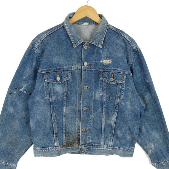 Vintage 80's HOUSTON Denim Jeans Punk Jacket Vint… - image 2