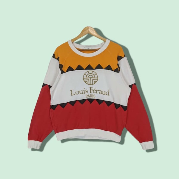 Vintage 90's LOUIS FERAUD Big Logo Spell Out Multicolor Sweatshirt Louis Feraud Jumper Louis Feraud Pullover Multicolor Size Medium