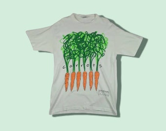Vintage 90&#39;s GRAVITY GRAPHICS Tee Carrots Big Image Tee Single Stitches T-Shirt Gravity Graphics T-Shirt White Size Medium