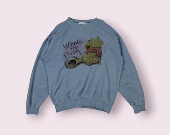 Vintage 90's Winnie The Pooh Pullover Jumper Vintage Disney Cartoon Sweatshirt Blue Size Large