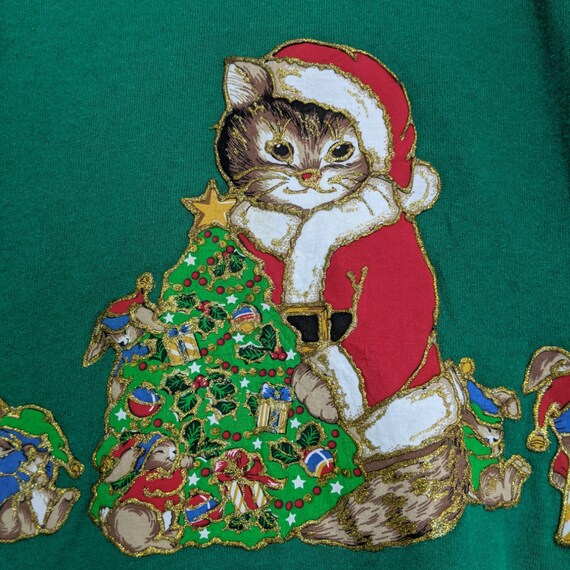 Vintage 90's CAT SANTA Jumper Christmas Sweatshir… - image 4