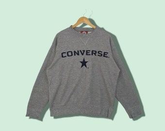 Vintage 2000's CONVERSE Big Logo Spell Out Sweatshirt Converse Jumper Pullover All Star Crewneck Sweater Grey Size Large
