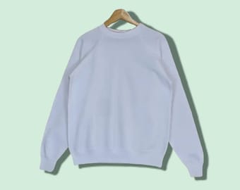 Vintage jaren 80 HANES effen wit sweatshirt Hanes vintage trui trui 1990x kleding ronde hals wit maat Large