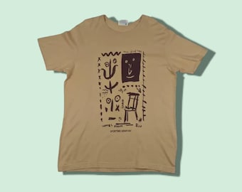 Vintage HAI SPORTING GEAR Tee Issey Miyake Graphic T-Shirt Japanese Designer Made In Japan Brown Size Medium