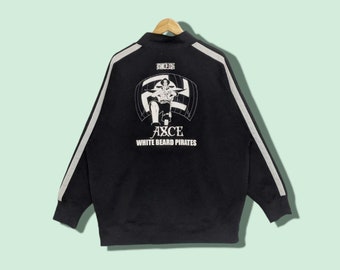 Vintage ONE PIECE Ace White Beard Pirates Jacket Training Tracktop Tracksuit Anima Manga Jacket Black Size XXXL