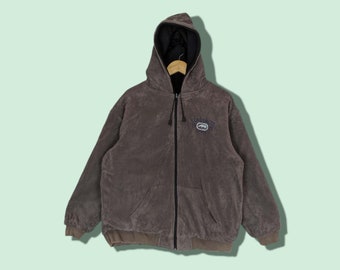 Vintage 2000&#39;s ECKO UNLTD Big Logo Winter Parka Fleece Jacket Ecko Sherpa Jacket Ecko Unltd Winter Jacket Hoodie Green Brown Size Large