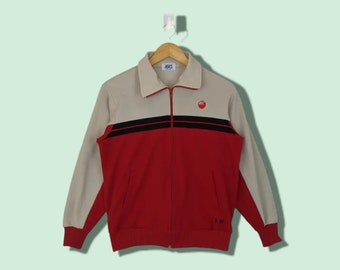 Chaqueta deportiva de entrenamiento ASICS vintage de los años 80, color rojo, talla pequeña.