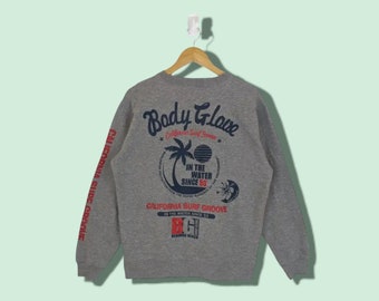 Vintage 2000's BODY GLOVE Big Logo Sweatshirt Body Glove Surfboard Surfwear Pullover Jumper Grey Size Large