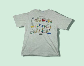 Vintage Japan GRAFIKA Tee Animal Graphic T-Shirt Made In Japan Vintage Tee Grey Size XL