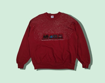 Vintage 90's JERZEES Train Railway Art Custom Jumper Vintage Custom Sweatshirt Vintage Jerzees Pullover Train Railway Sweater Red Size XL