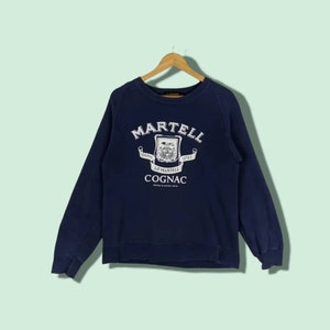 Vintage 80's SUNTORY Martell Cognac Sweatshirt Suntory Martell Cognac Jumper Japan Whisky Pullover Vintage Sweater faded Blue Size Medium