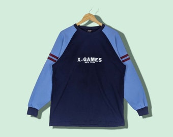 X-GAMES New York X-Games vintage des années 2000 X-Games Skateboard BMX pull ras du cou Tony Hawk bleu taille grande