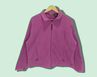 Jaqueta de lã sherpa vintage dos anos 90 da L.L. Bean para trilhas e atividades ao ar livre, modelo LL Bean, rosa, tamanho feminino XL.