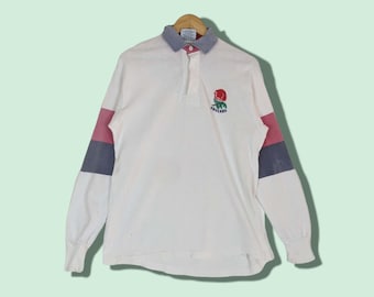 Camiseta vintage de la selección inglesa de rugby de los años 90, sudadera con cuello de bárbaro, talla mediana
