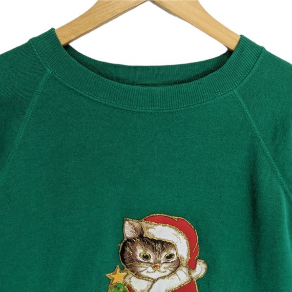 Vintage 90's CAT SANTA Jumper Christmas Sweatshir… - image 5
