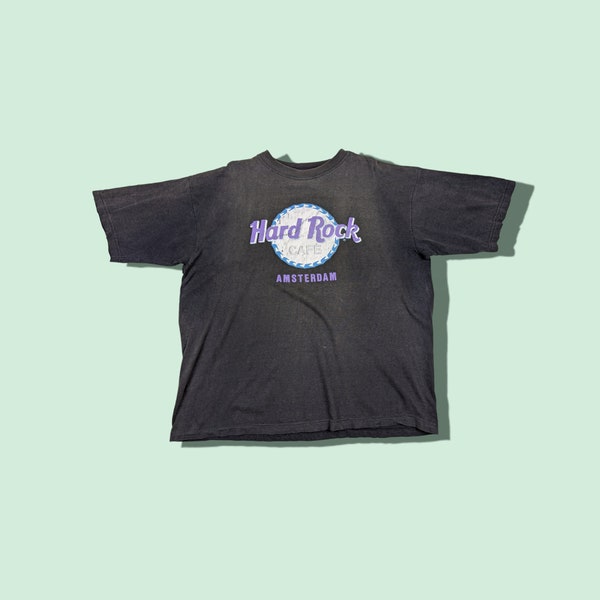 Vintage 2000's HARD ROCK CAFE Amsterdam Big Spell Out T Shirt Black Size Medium