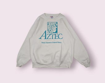 Vintage 90's AZTEC Warrior Tribe Denver Museum Pullover Jumper Vintage Hanes Sweatshirt White Size Large