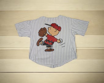 Vintage 90's PEANUTS Big Logo Baseball Shirt Vintage Mlb Shirt Vintage Baseball Shirt Vintage Peanuts Shirt Vintage Cartoon White Size XL