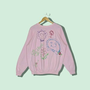 Felpa HANES vintage anni '80 Felpa con foto di famiglia Pullover con disegno per bambini Felpa personalizzata Maglione vintage americano Rosa Taglia Extra Large XL