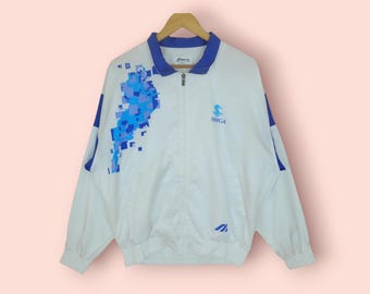 Vintage 80's MIZUNO Training Jacket Mizuno Windbreaker Sportswear Badminton Jacket White Size Large