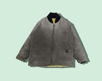 Vintage 80-tals CAT CATERPILLER-jacka Kraftig vinterarbetarjacka i bomberstil Caterpillar-arbetarjacka Grå storlek Large