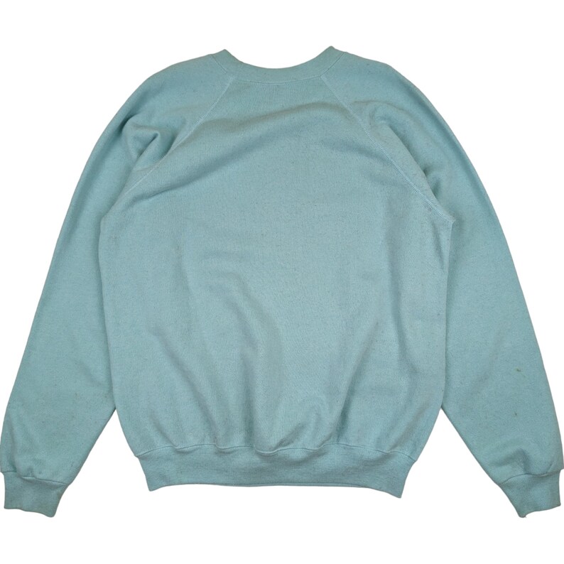 Puede incluir: Una sudadera de color azul claro con cuello redondo y mangas largas.