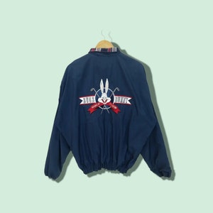 Vintage 90&#39;s 1997 WARNER BROS Bug Bunny Golf Club Golf Jacket Bug Bunny Windbreaker Golf Jacket Warner Bros Jacket Indigo Size Large