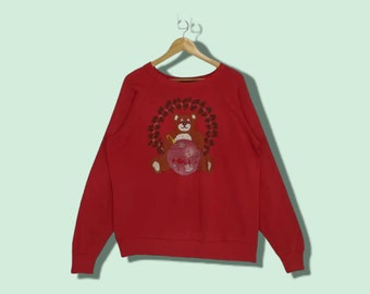 Vintage 90's PANILL Teddy Bear Big Image Pullover Jumper Teddy Bear Sweatshirt Bear Animal Crewneck Red Size XL