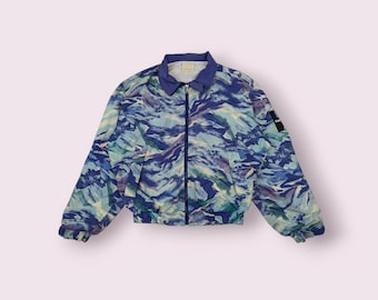 Vintage 90's HELLY HANSEN Monogram Full Print Windbreaker Jacket Vintage Helly Hansen Fishing Ski Jacket Blue Size Medium