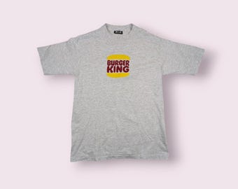 Vintage 90's BURGER KING T-Shirt Single Stitches Tee McDonald Kfc Pizza Hut Wendy Carls Junior Texas Chicken Grey Size Large