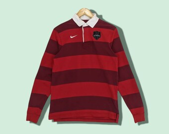 Vintage 2000's NIKE Striped Polo Pullover Jumper Nike Sweatshirt Nike Swoosh Logo Sportswear Red Size Small