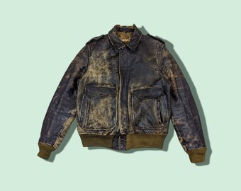 Vintage 30&#39;s DISTRESSED Leather Jacket Talon Zipper Vintage Leather Jacket Vintage Talon Zipper Jacket Black Size Large