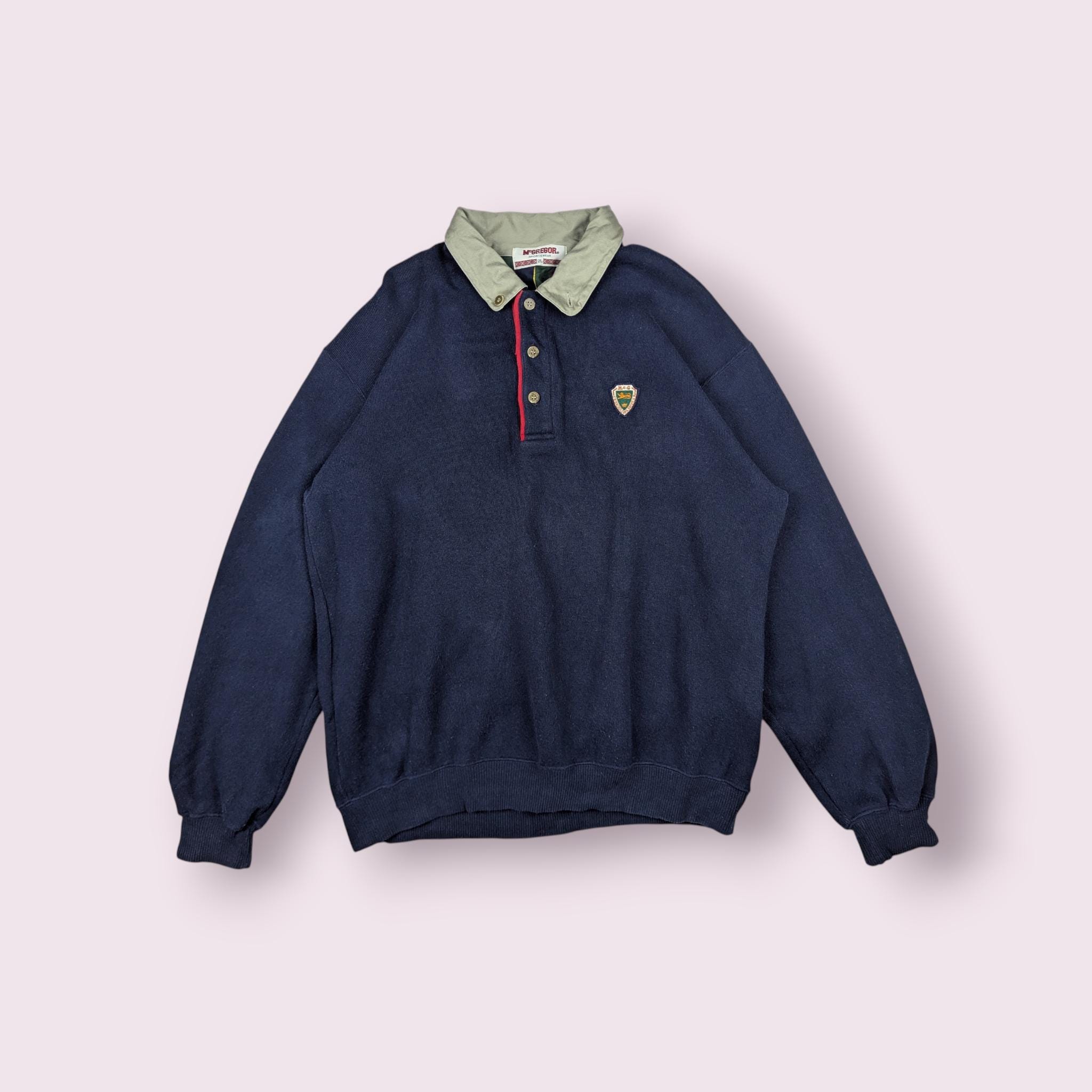 Vintage 90's MCGREGOR Sportswear Retro Classic Sweatshirt McGregor Polo Jumper Blue Size Extra Large XL