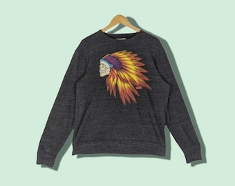 Sudadera de skate VANS vintage de los años 2000, jersey indio rojo Vans, jersey de esqueleto, cuello redondo, gris, talla grande