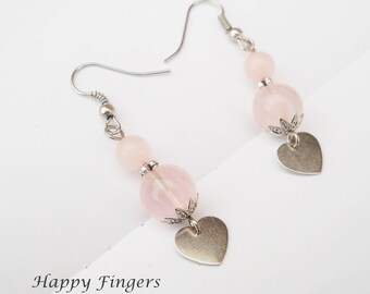 Rose Quartz Earrings Pink Earrings Rose Quartz Jewelry Dangle Earrings Nature Jewelry Bridesmaid Gift Bridesmaid earrings Gift for her