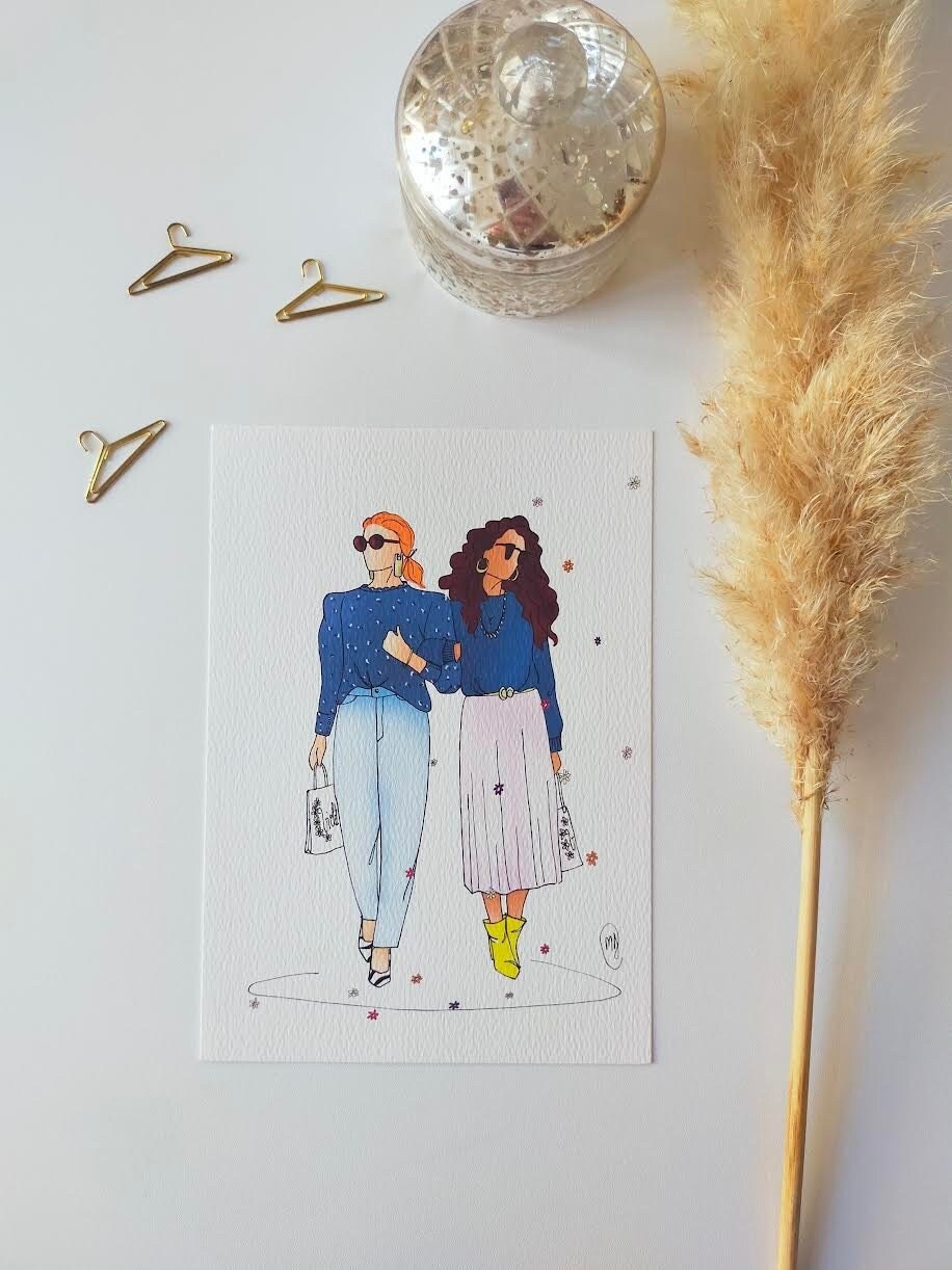 Affiche Illustration Format A5-Girls-Fashion-Bff-Digital Print