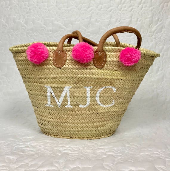 personalised pom pom beach bag