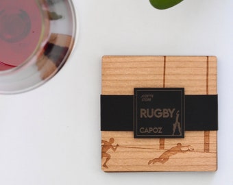 TCHIN Rugby * Sous-verres en bois lot de 4