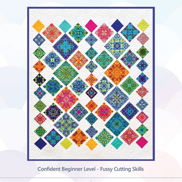Festive Tiles Modern Quilt Pattern Digital PDF Mosaic Tile Block Throw Size