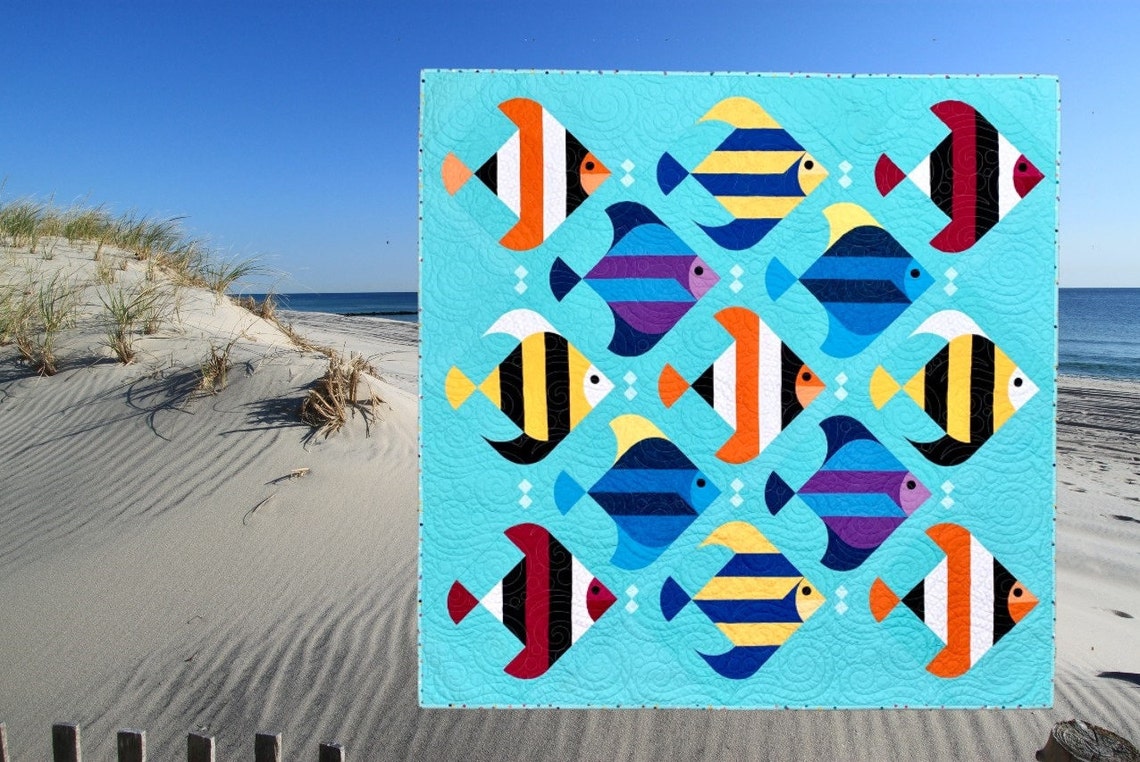 Swim School Quilt Pattern PDF Digital Modern Tropical Fish Etsy