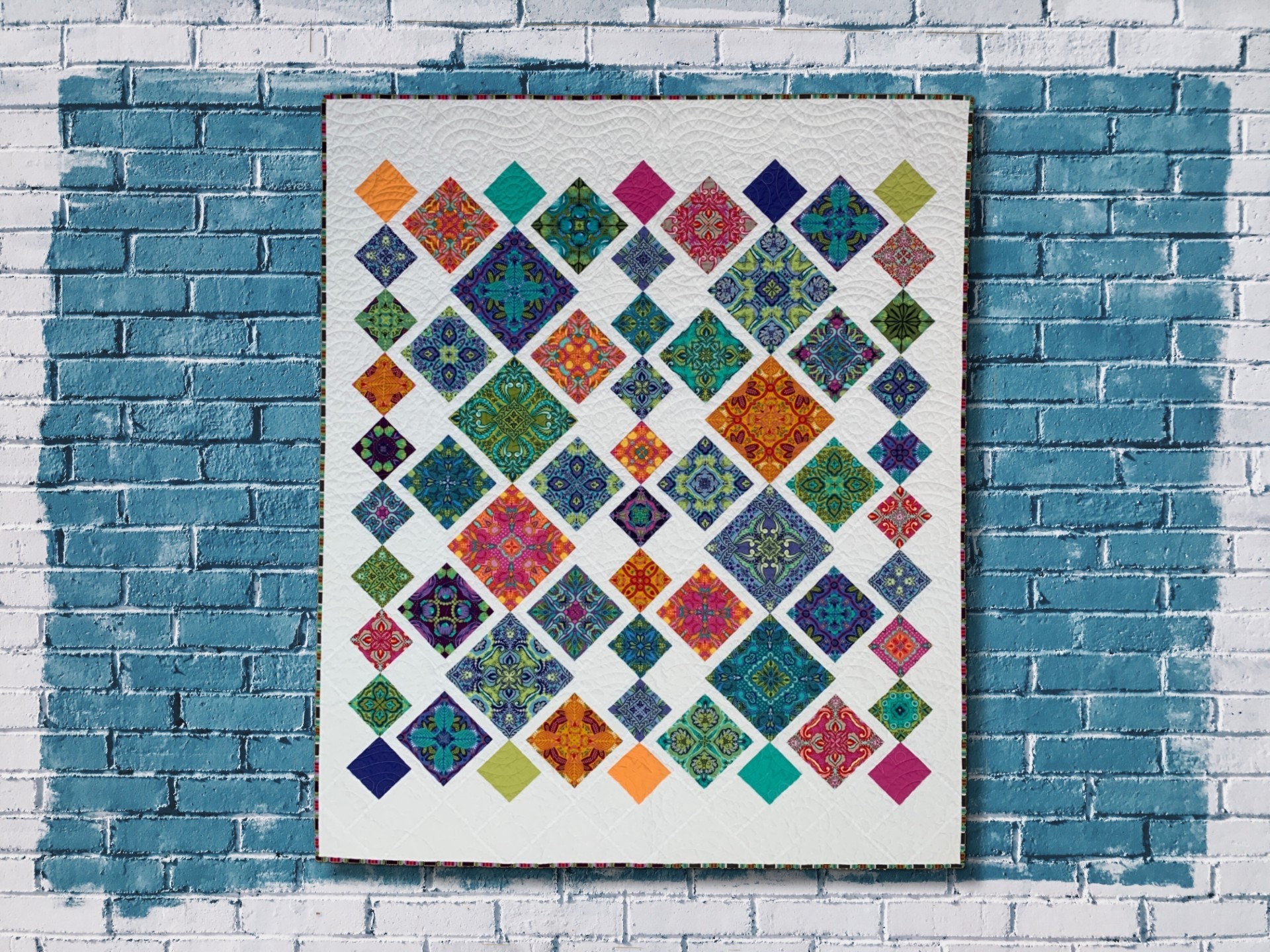 Festive Tiles Modern Quilt Pattern Digital PDF Mosaic Tile Block Throw