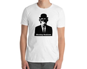 Funny Business Monkey in suit Magritte apple man parody art lover gift Unisex T-Shirt