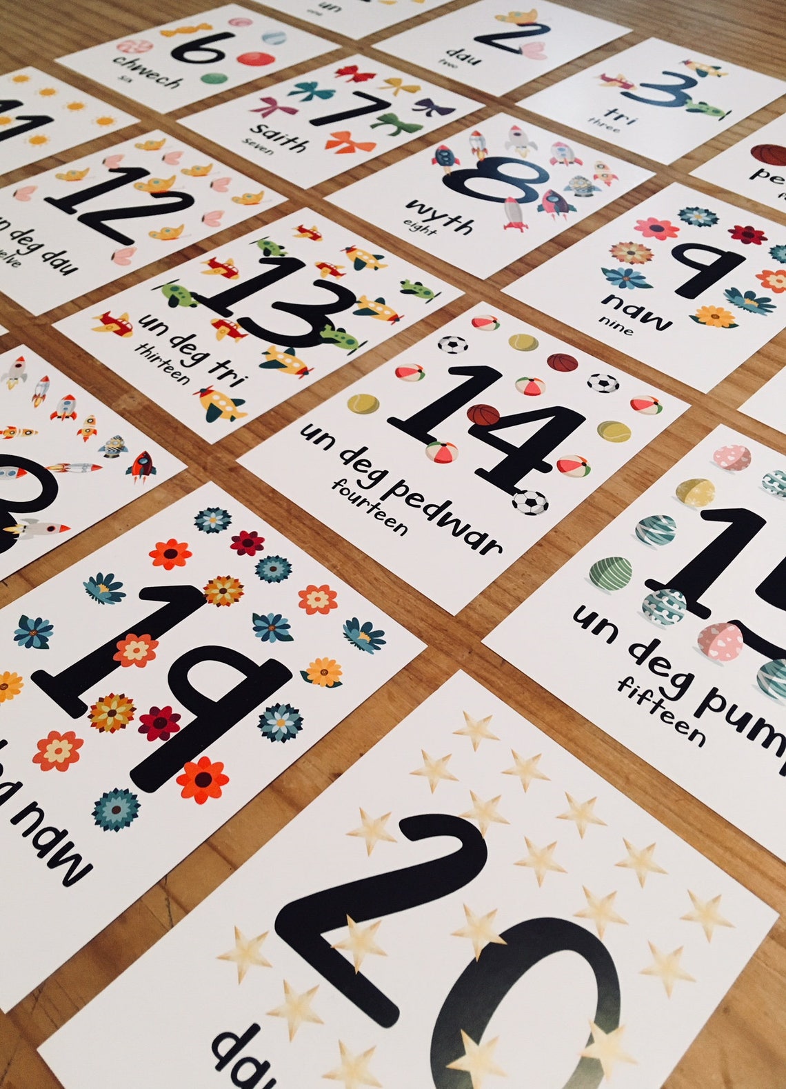 Welsh Alphabet Numbers and Colours Flash Cards // Cardiau Etsy UK
