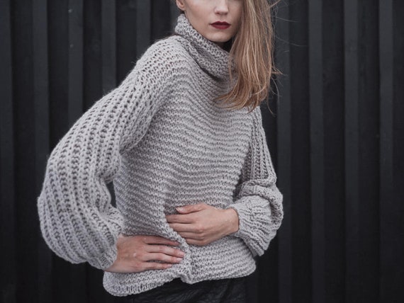 Oversized Cozy Turtle Neck Sweater Hand Knitted Merino and - Etsy