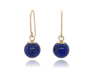 Lapis Earrings, Lapis lazuli and Gold Pierced Earrings